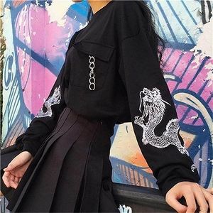 Zen Den Harajuku Dragon Embroidery Longsleeve Chain Sweatshirt